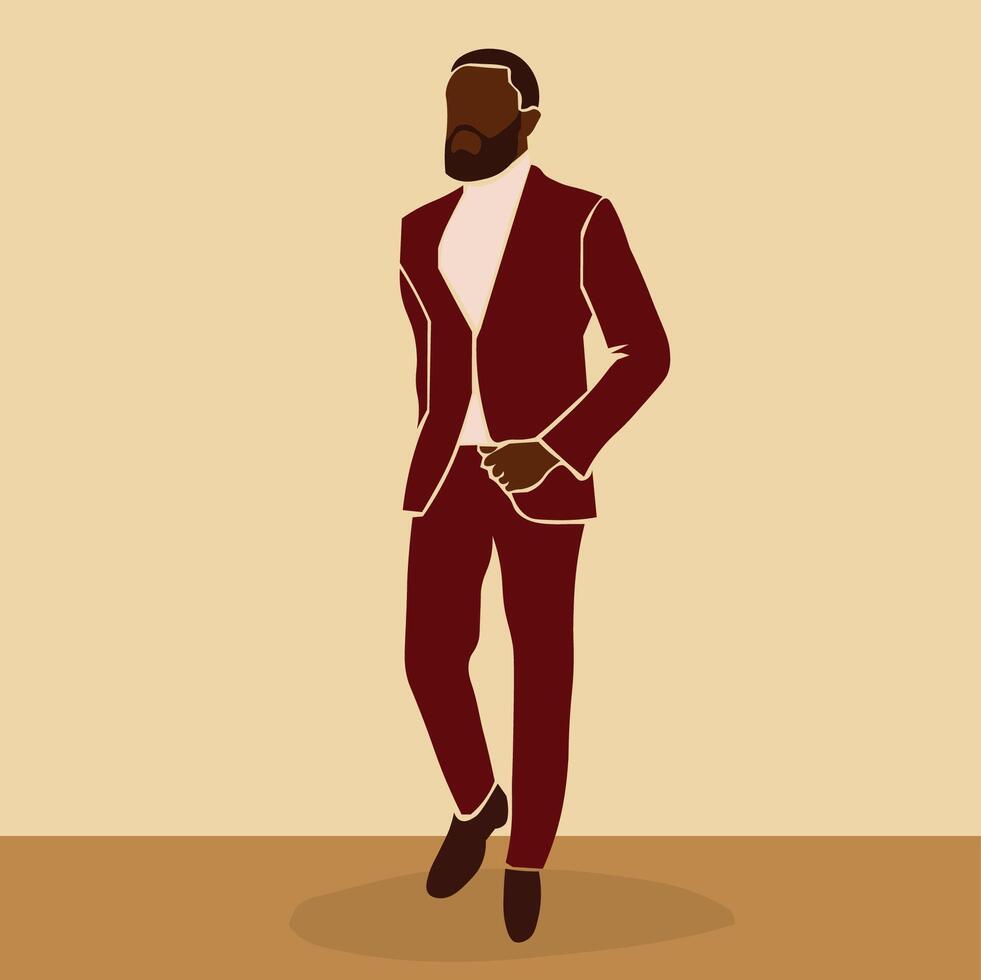 Fashionable black businessman in elegant line art style abstract vector