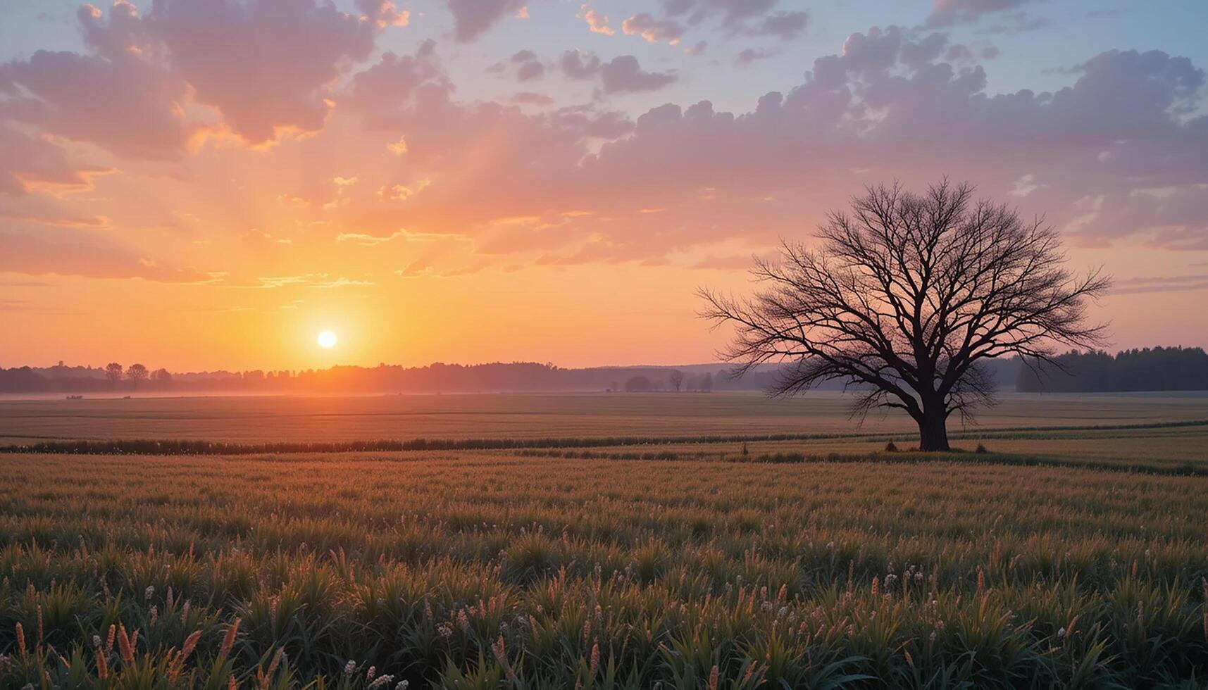 A lone tree in a field at sunset photo