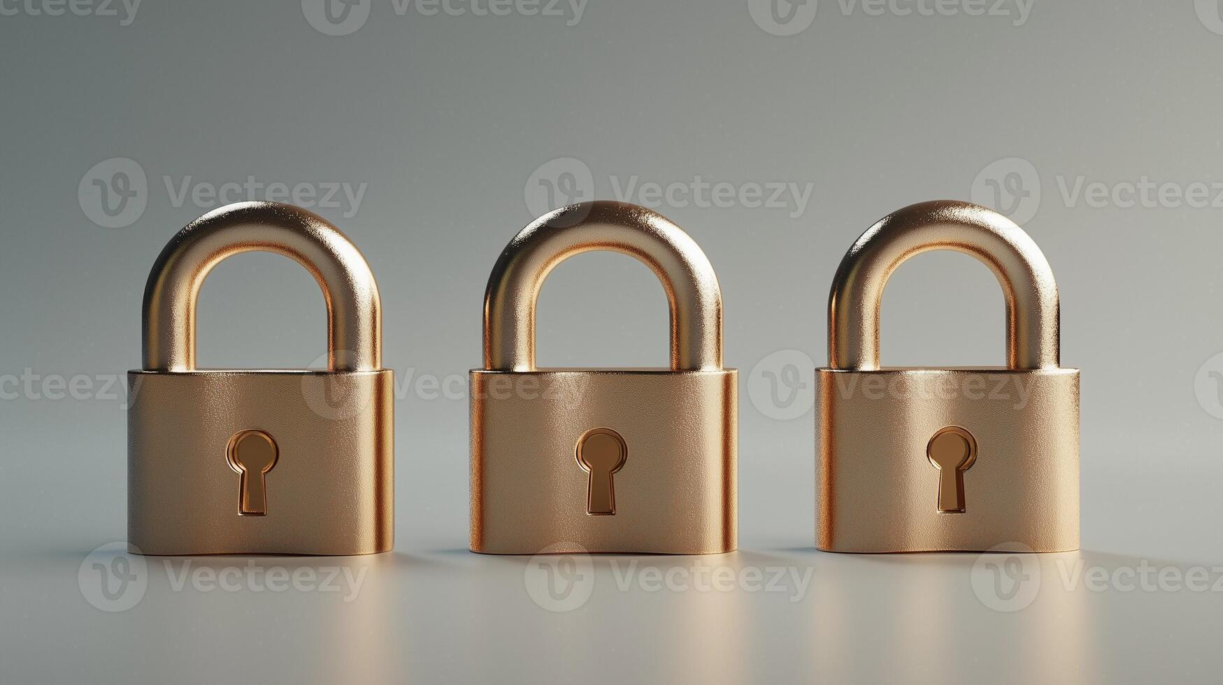 Three golden padlocks aligned in a row symbolizing security and protection for valuable assets online safety photo