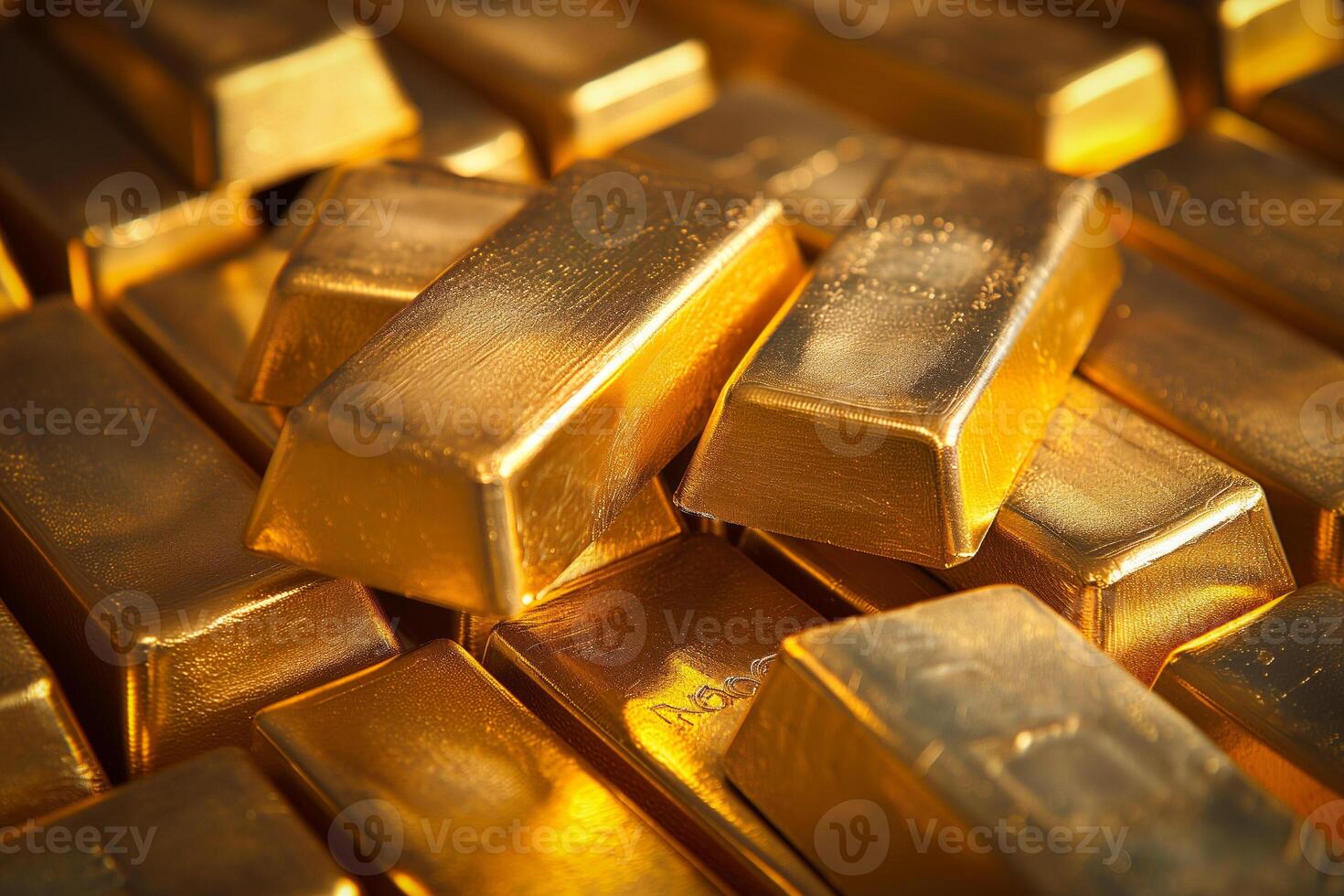 A pile of gold bars bullions close up photo