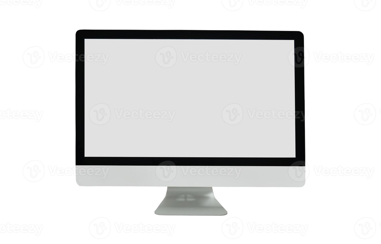 Computer display with blank white screen. Front view. Isolated on white background photo