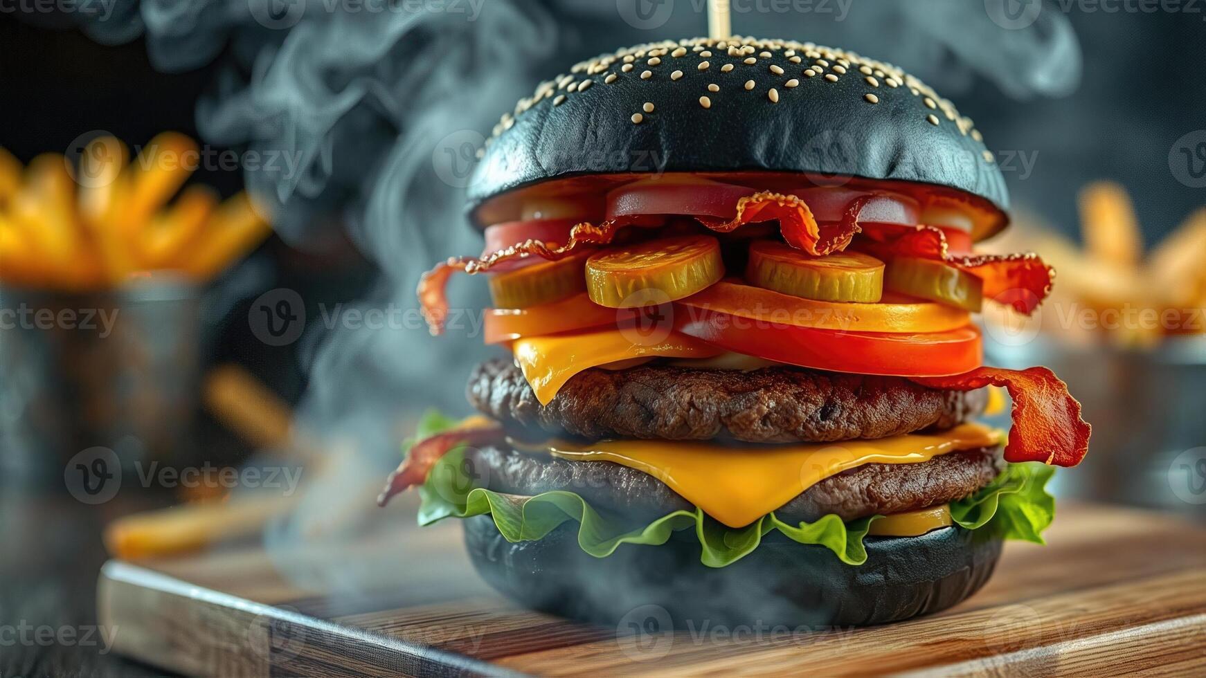 Classic Burger Deluxe with Swiss Cheese and Loaded Bacon Ranch Fries A Comforting Favorite photo