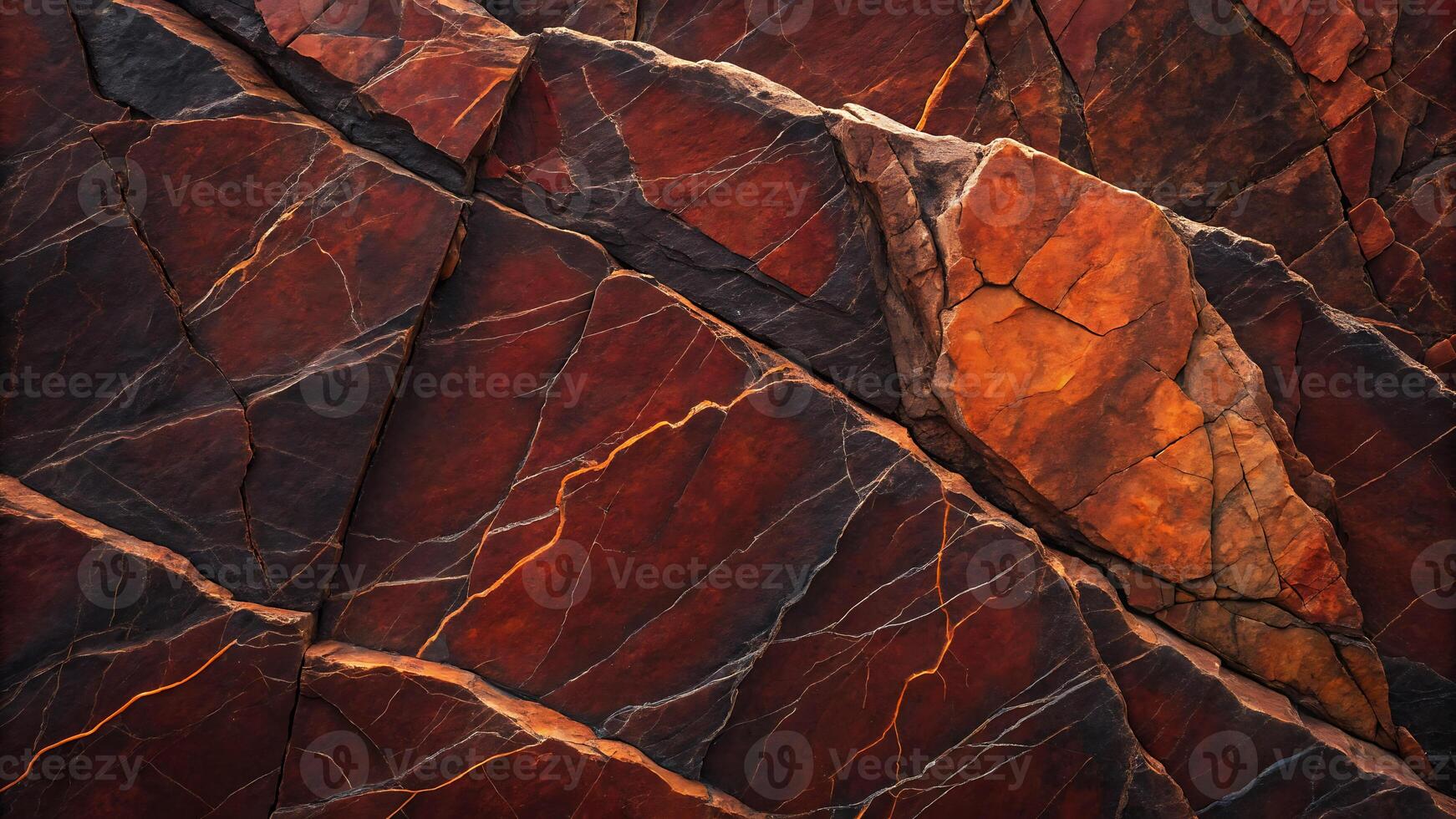 Dark Red Orange Rock Texture with Cracks Rough Mountain Surface Close-Up photo