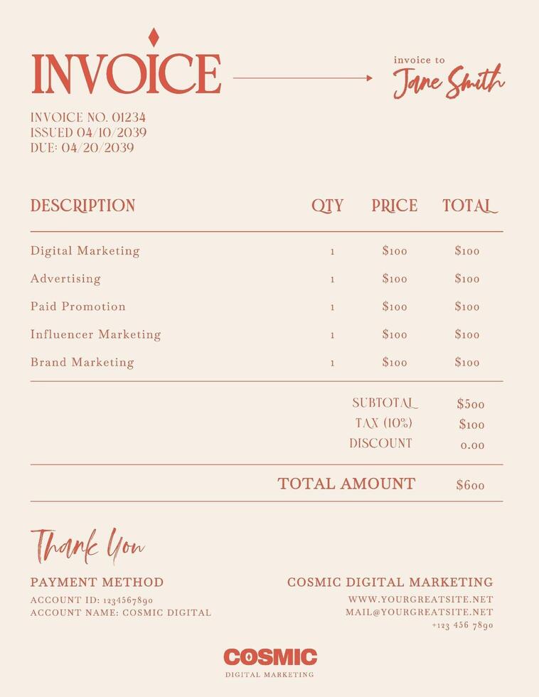 digital marketing invoice template design ideas
