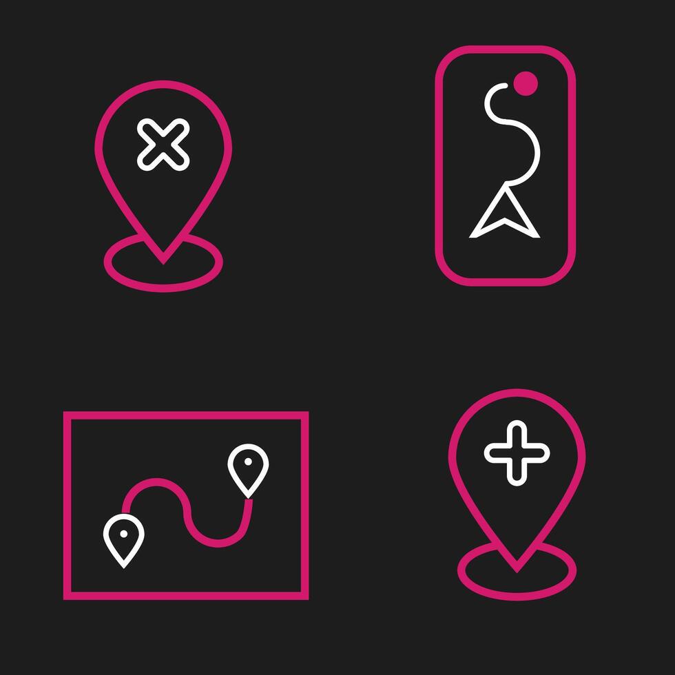 Set line Medical location with cross, Route, City map navigation vector