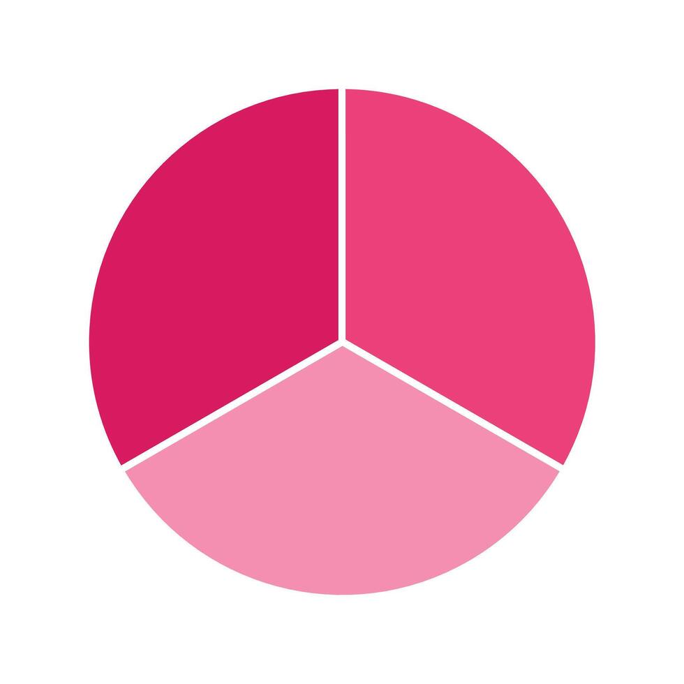 Pink pie chart with 3 parts chart, 3 circle section for business presentation concept. Overall for marketing and education goal . vector