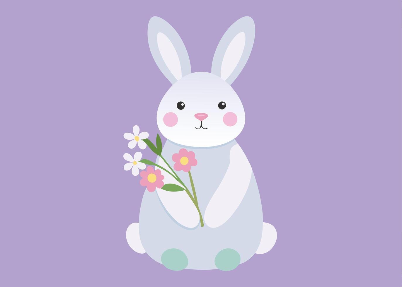 Adorable Easter bunny holding a bouquet of fresh flowers vector