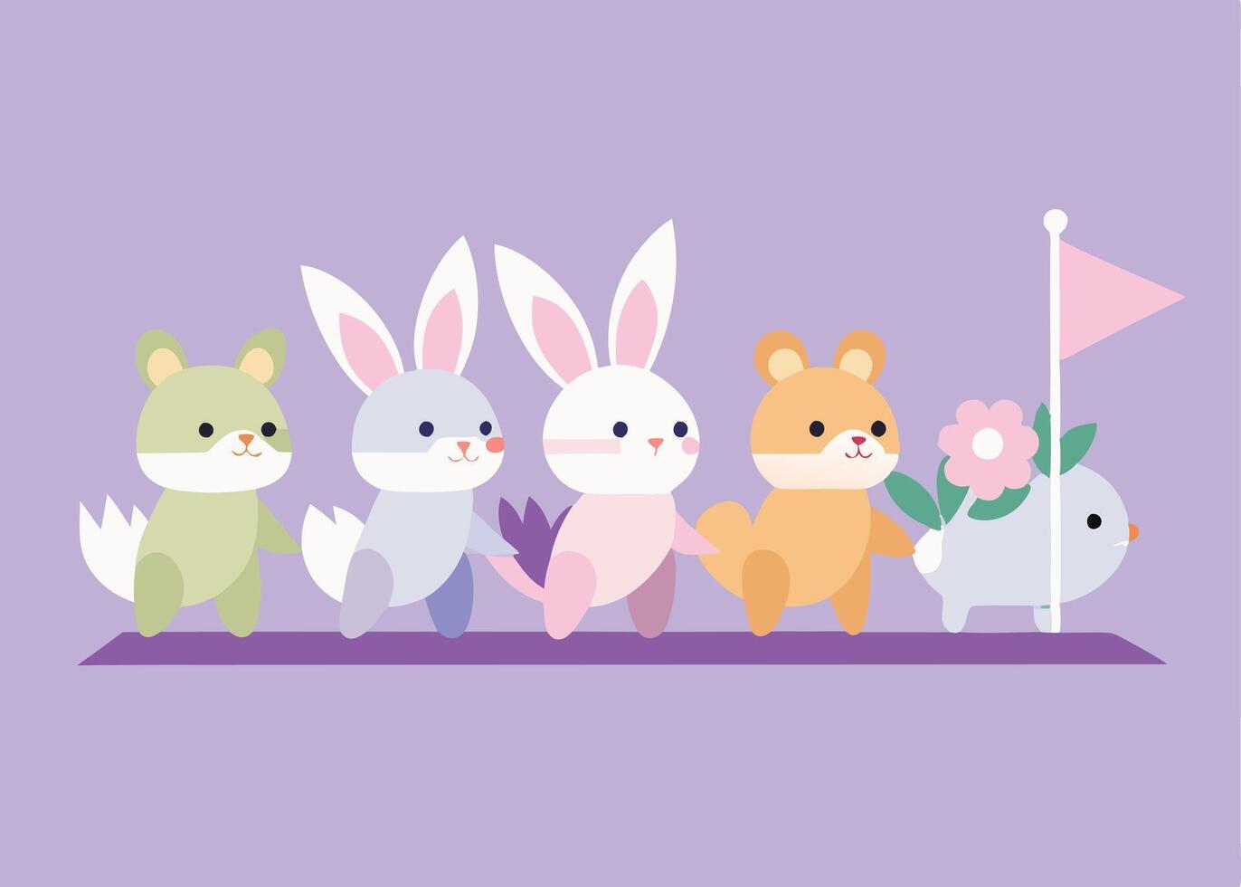 Easter parade with baby animals joyfully carrying holiday baskets vector