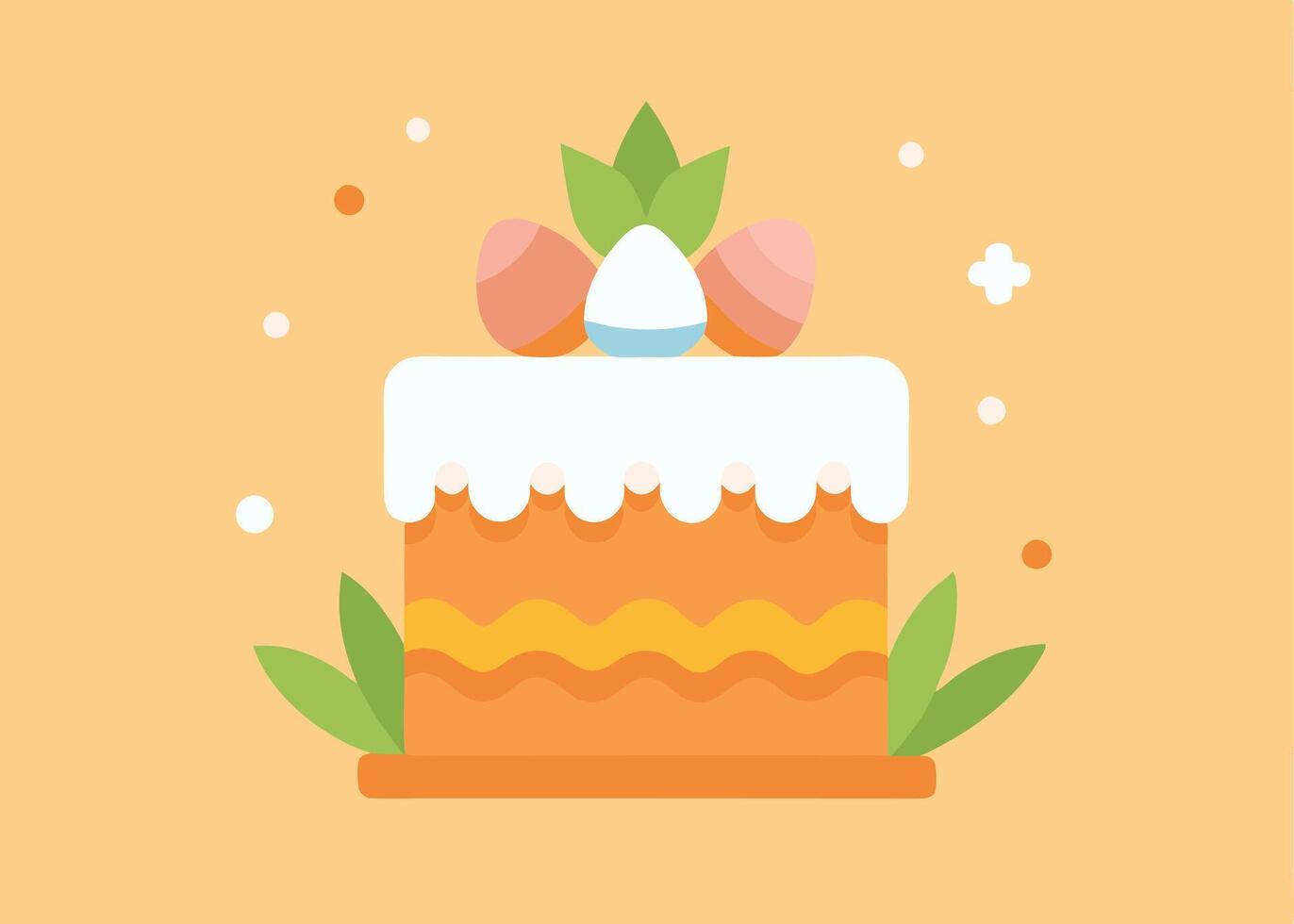 Carrot cake with cream cheese frosting and Easter decoration vector