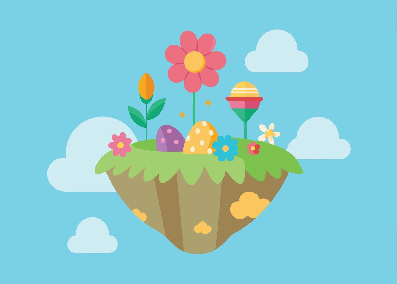 Enchanted floating island with lush spring floral decor vector