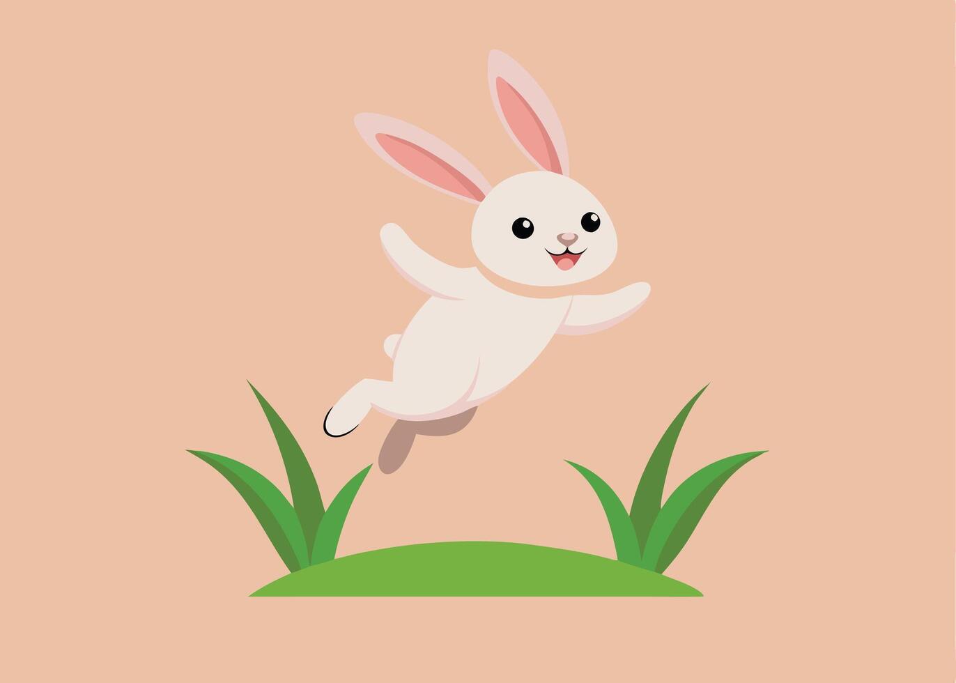 Happy bunny joyfully leaping over green springtime meadow vector