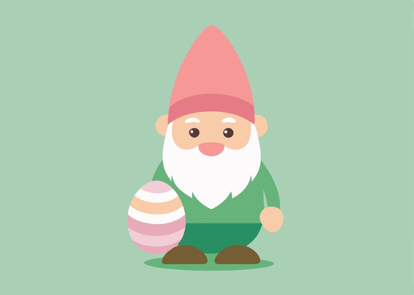 Easter gnome happily holding a pastel egg on grass vector