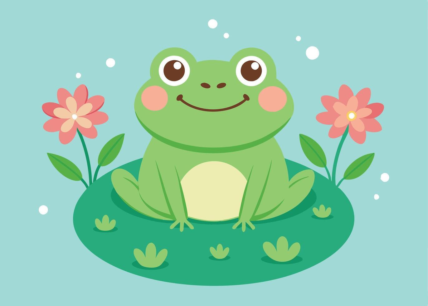 Happy frog sitting peacefully on a lily pad in water vector
