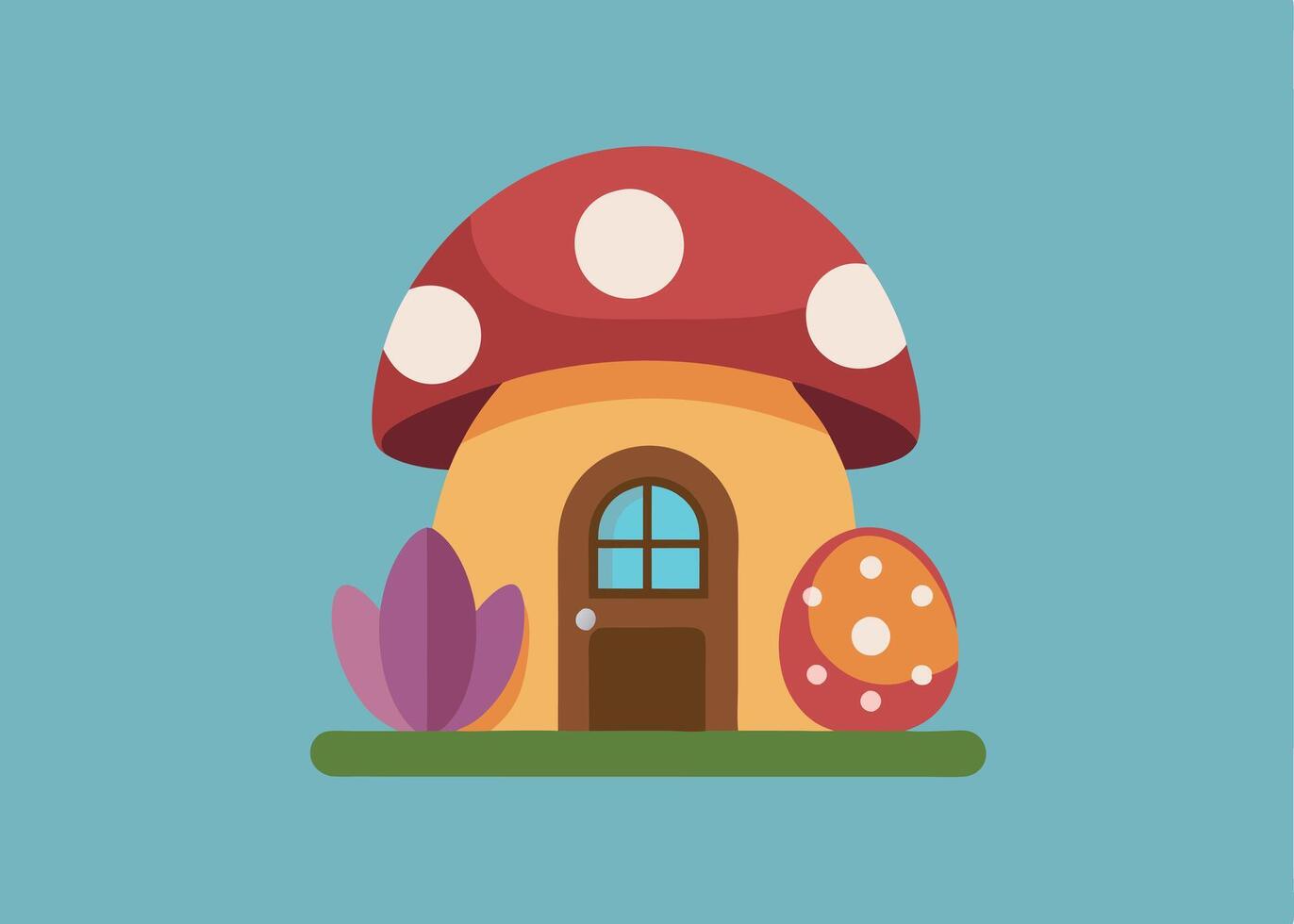 Easter-themed mushroom house with a decorated egg door vector