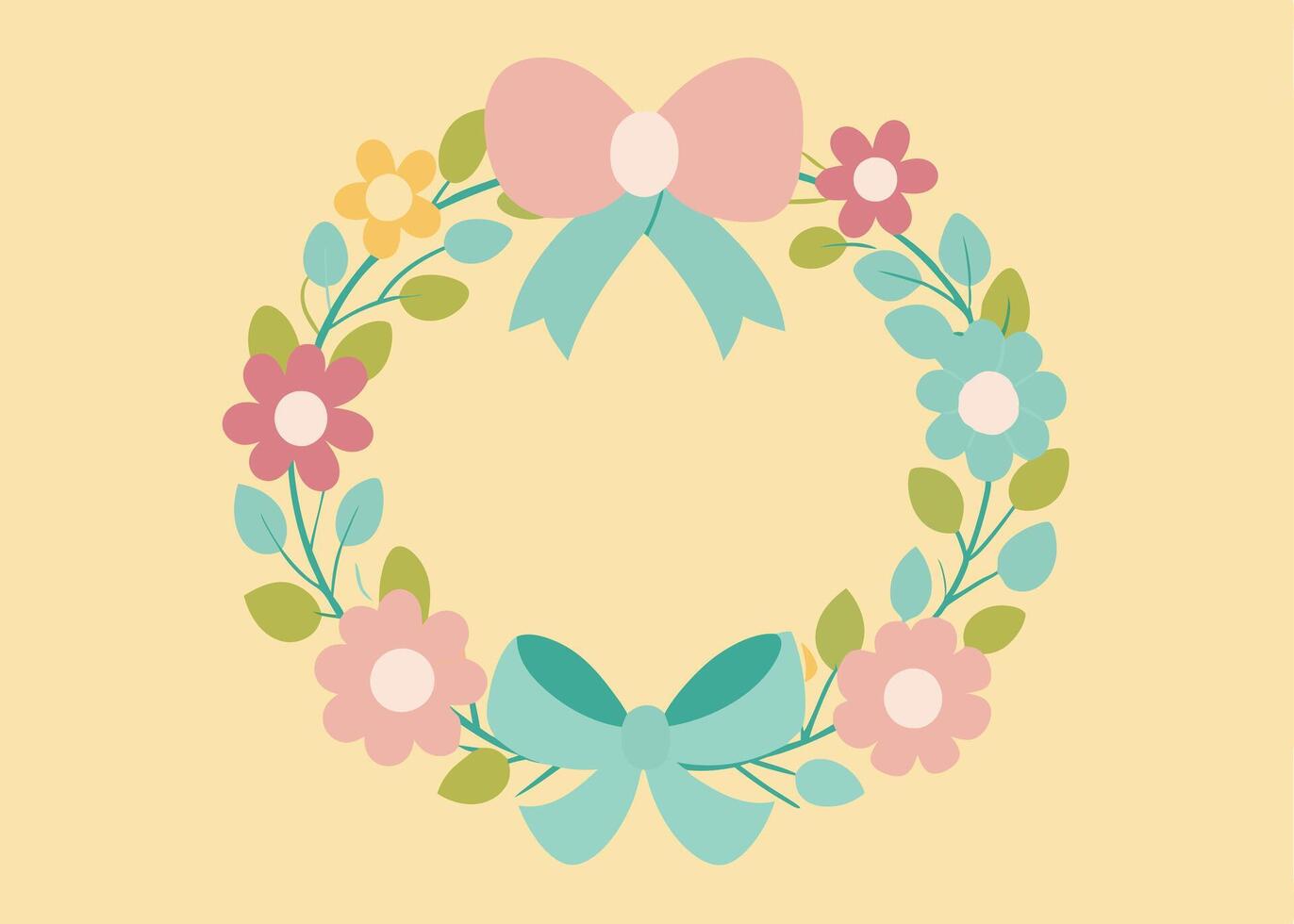Pastel flower wreath beautifully arranged with a ribbon vector
