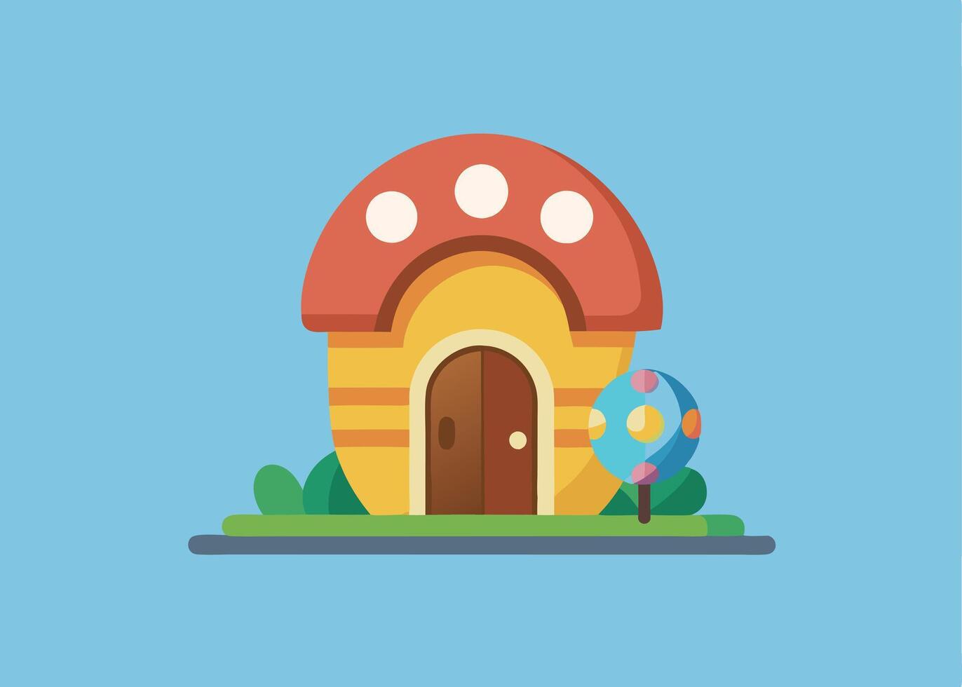Tiny mushroom house with a cute Easter egg door vector
