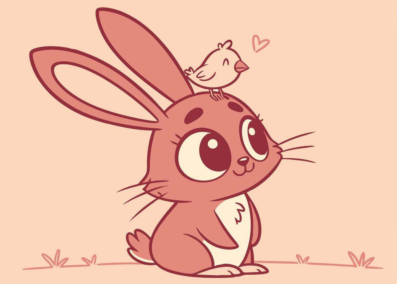 Cute bunny balancing tiny chick on its fluffy head vector
