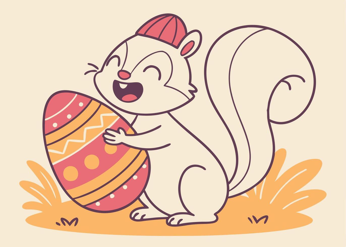 Squirrel holding a bright Easter egg in forest vector