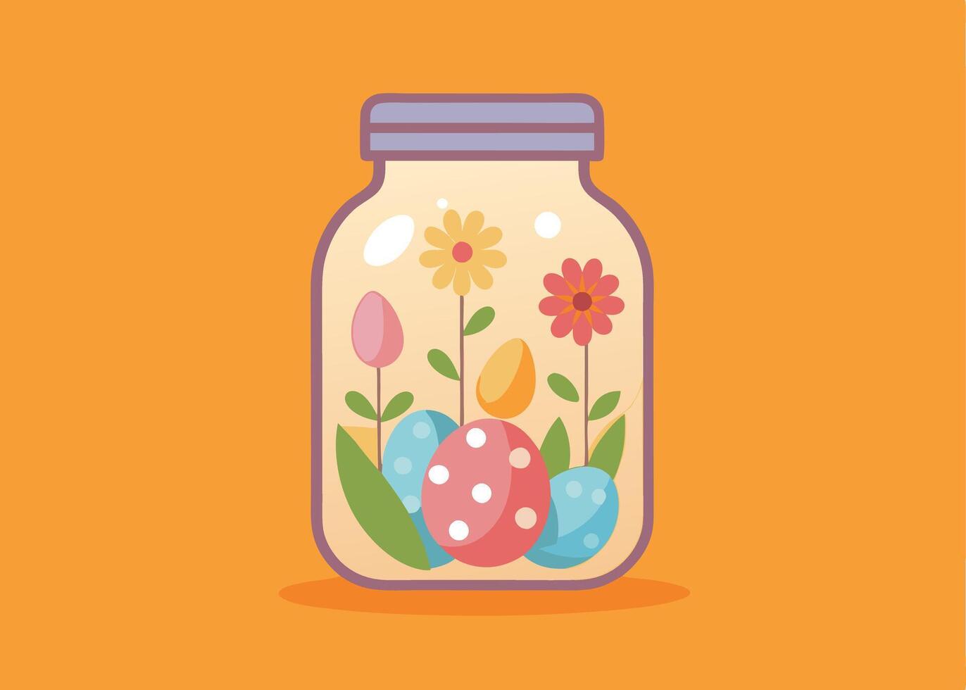 Easter themed mason jar with pastel eggs inside vector