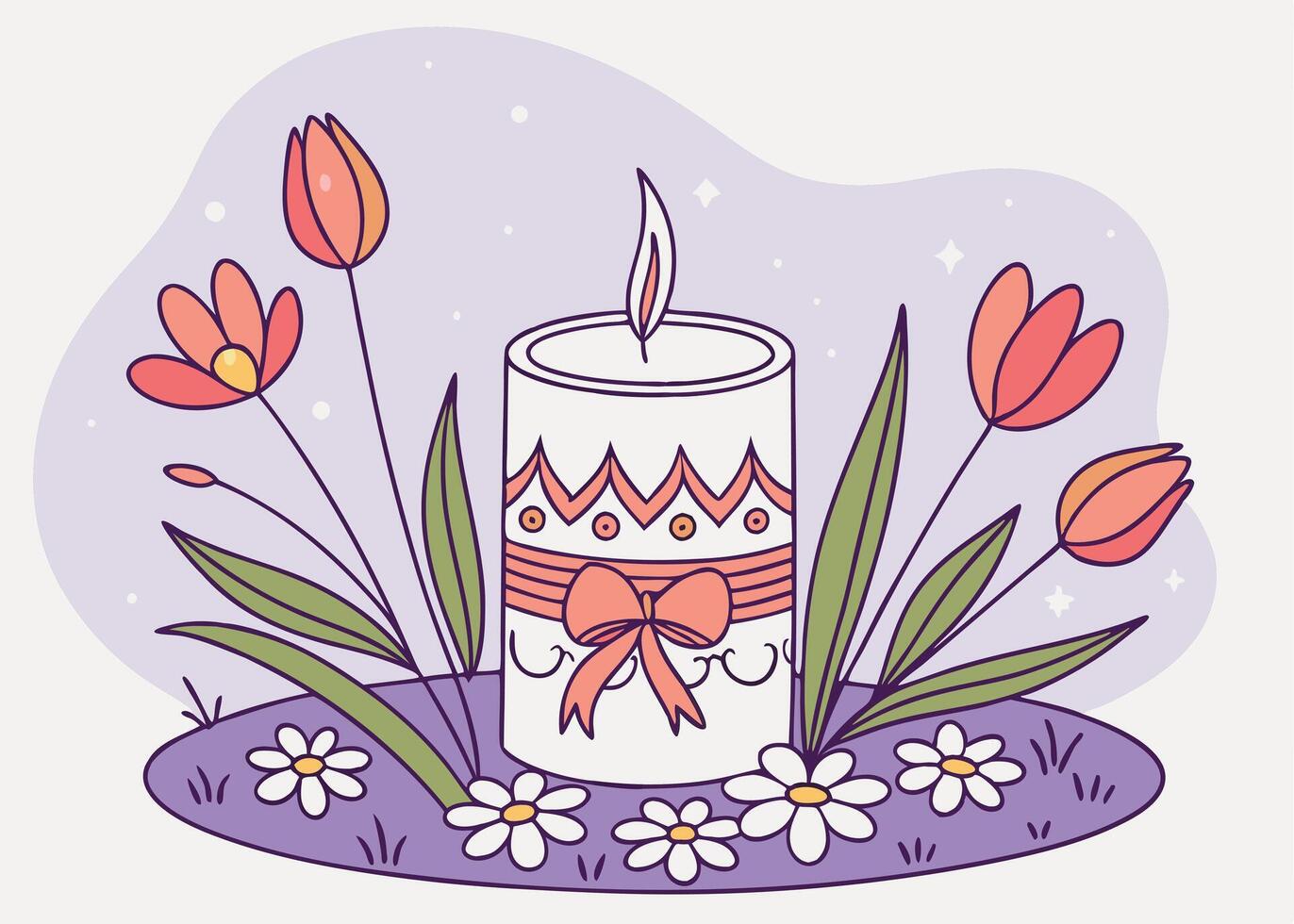 Festive Easter candle with floral arrangement for holiday vector