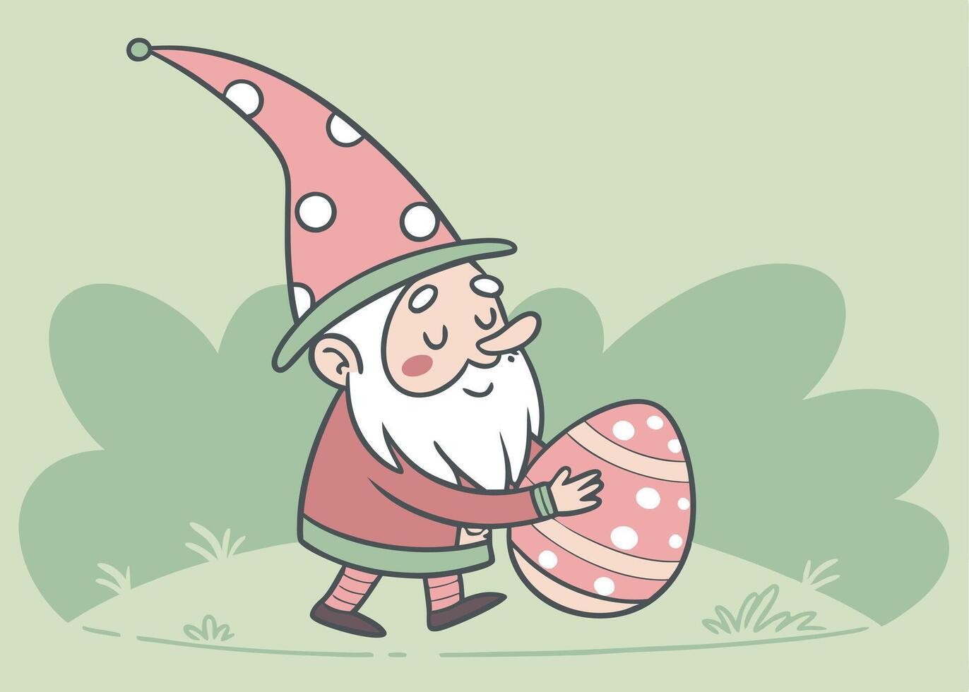 Festive easter gnome character carrying a pastel egg vector