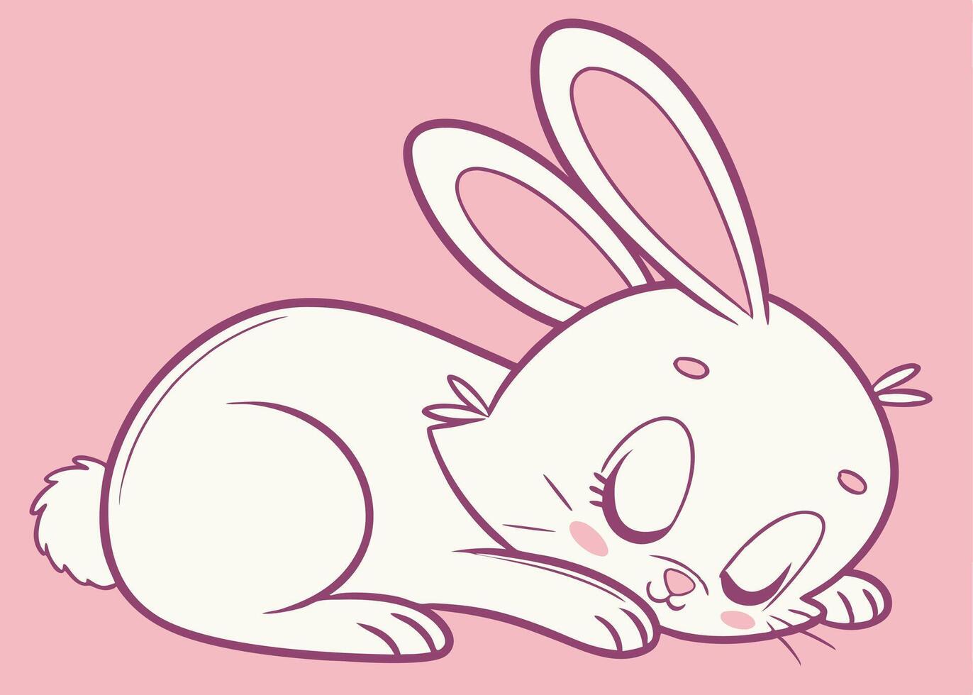 Cozy sleeping bunny curled up on soft pink pillow vector