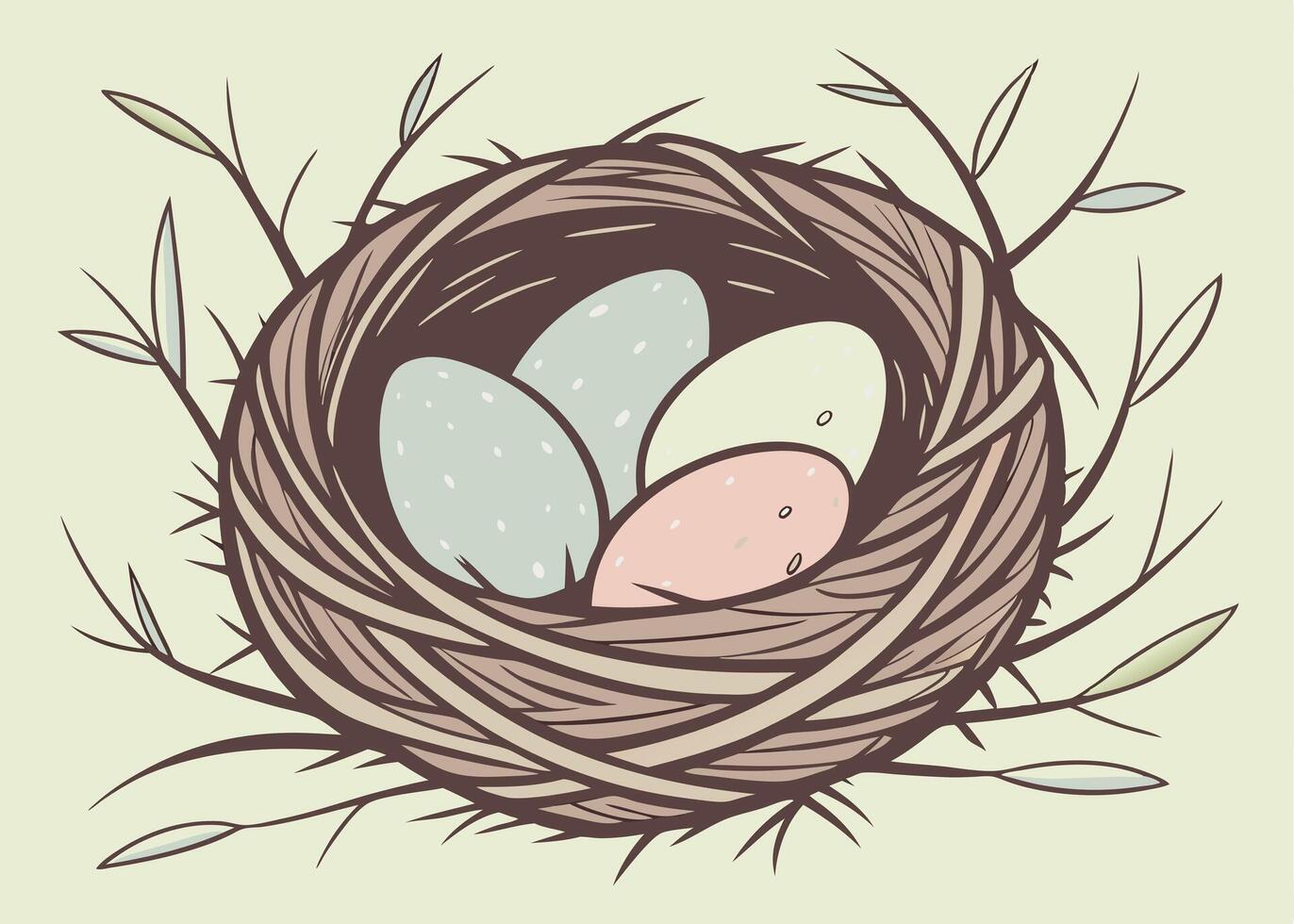 Nesting bird eggs in soft pastel tones for festive design vector