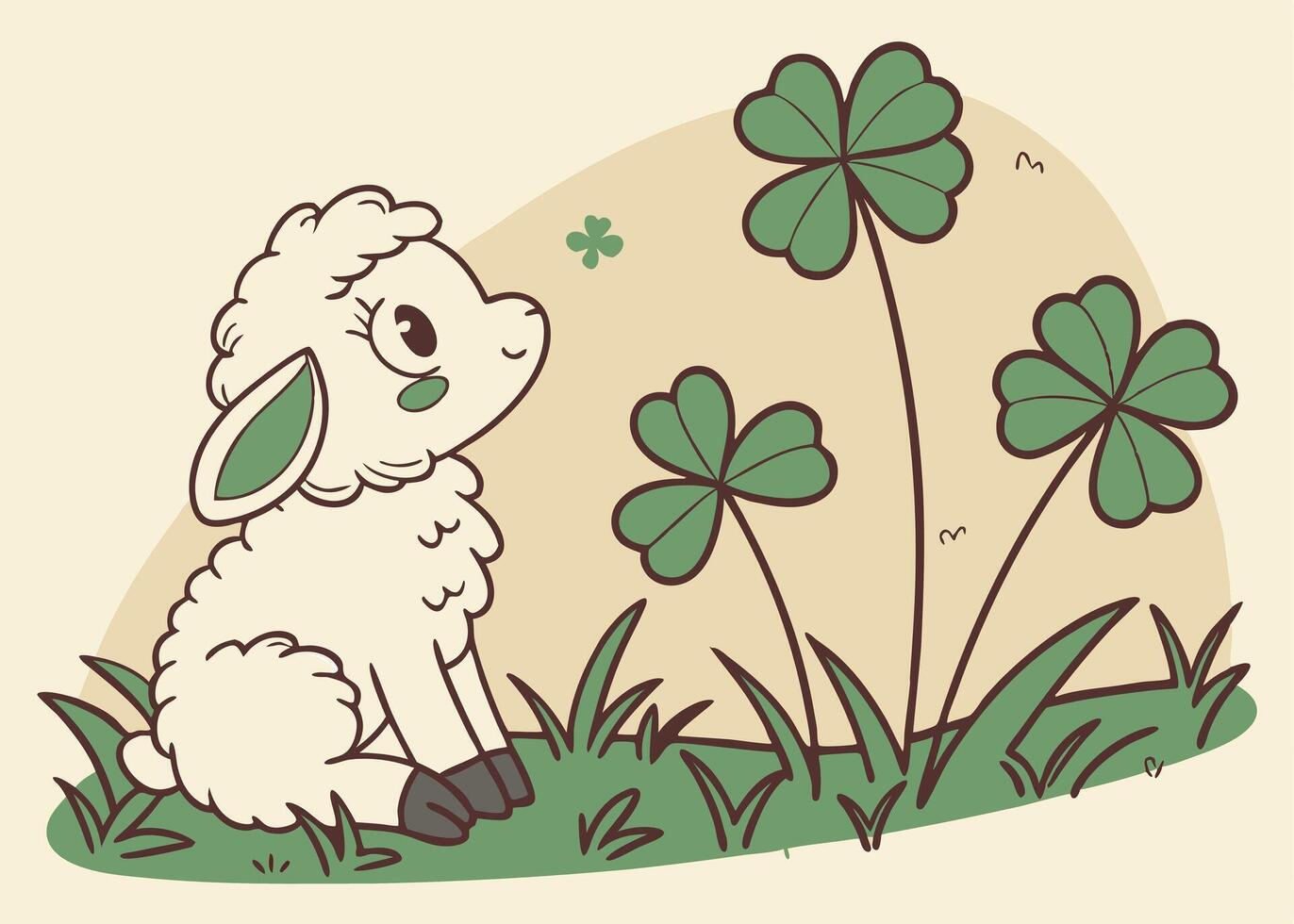 Baby lamb sitting on fresh clover grass in spring vector