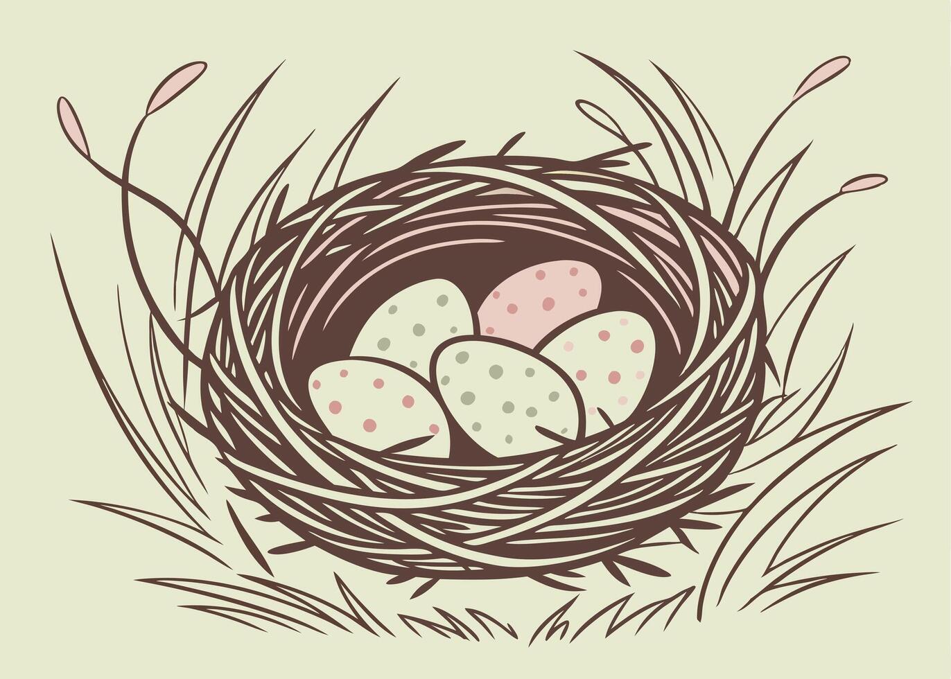 Speckled pastel eggs resting in a cozy bird nest vector