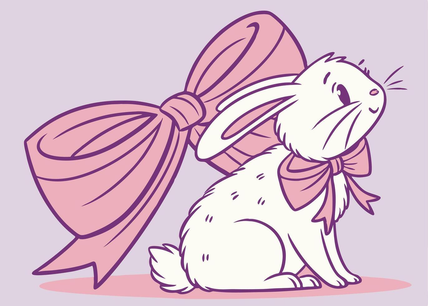 Cute bunny with pink bow sitting on lavender field vector