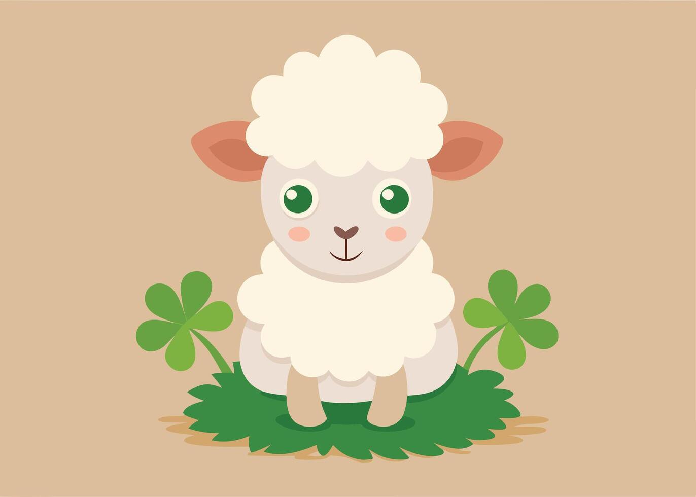 Lamb sitting peacefully in clover field on spring day vector