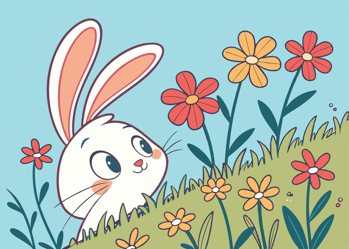Cute bunny ears peeking from flower field for Easter vector