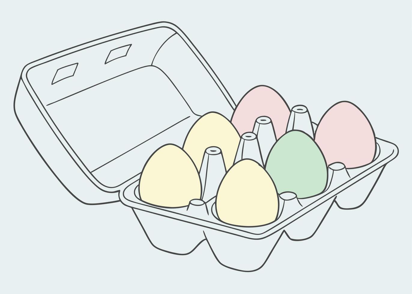 Pastel Easter eggs neatly arranged inside carton box vector