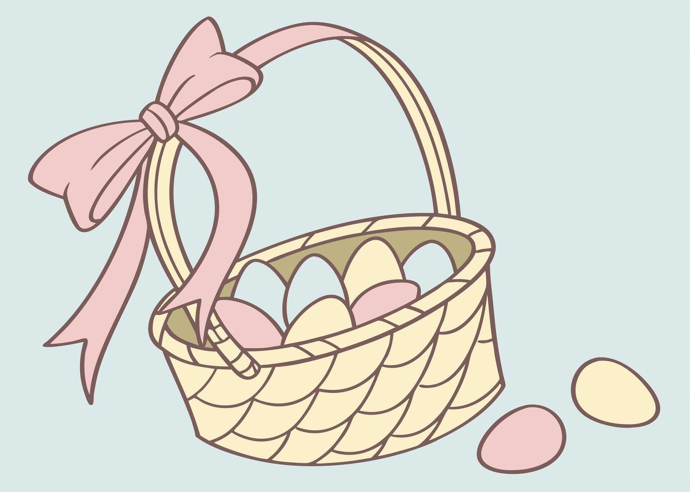 Festive basket of pastel Easter eggs with ribbon bow vector