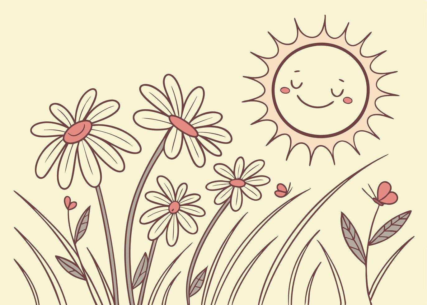 Radiant sunshine beaming over beautiful daisy covered meadow vector