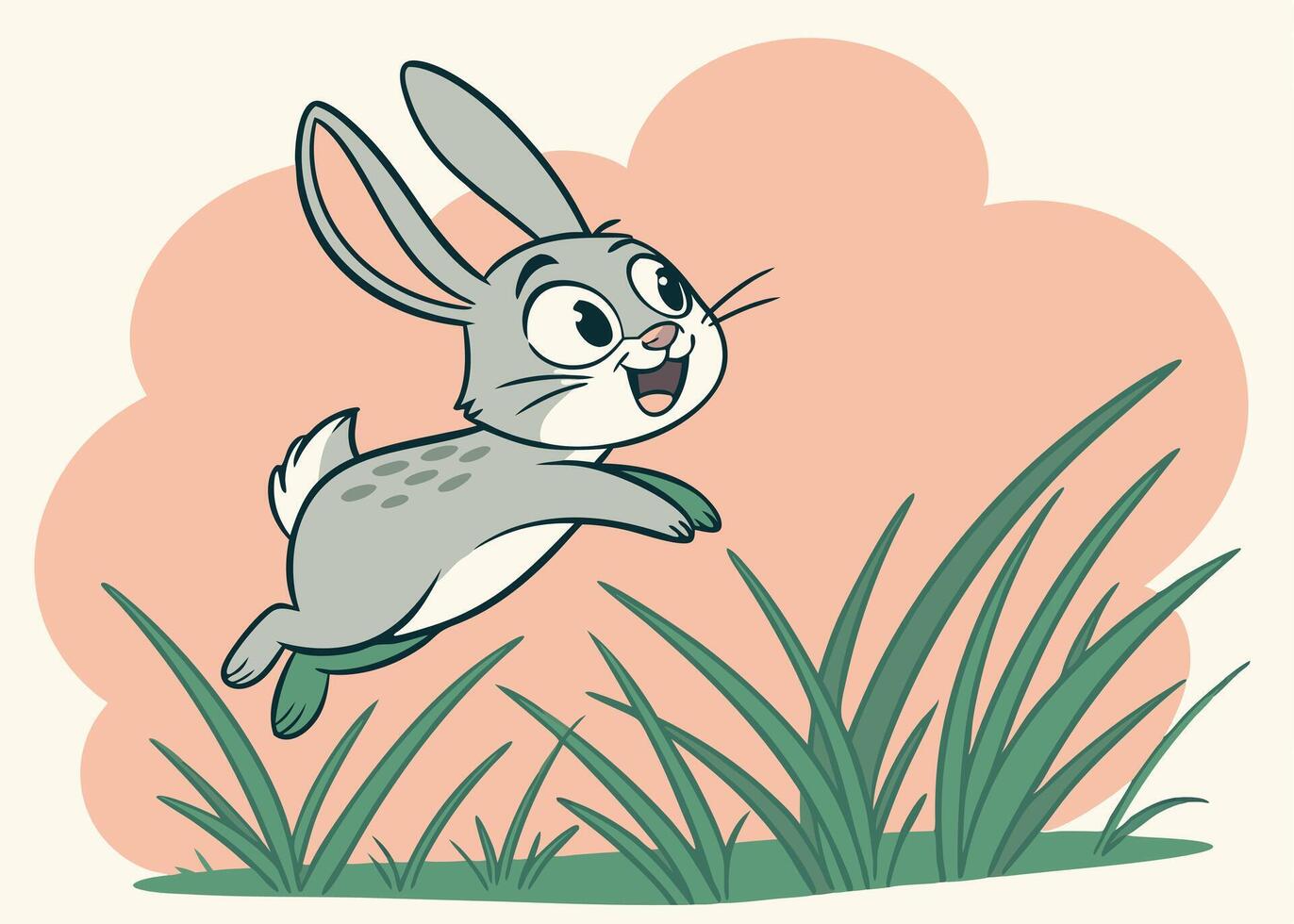 Energetic rabbit bouncing across sunny springtime meadow vector