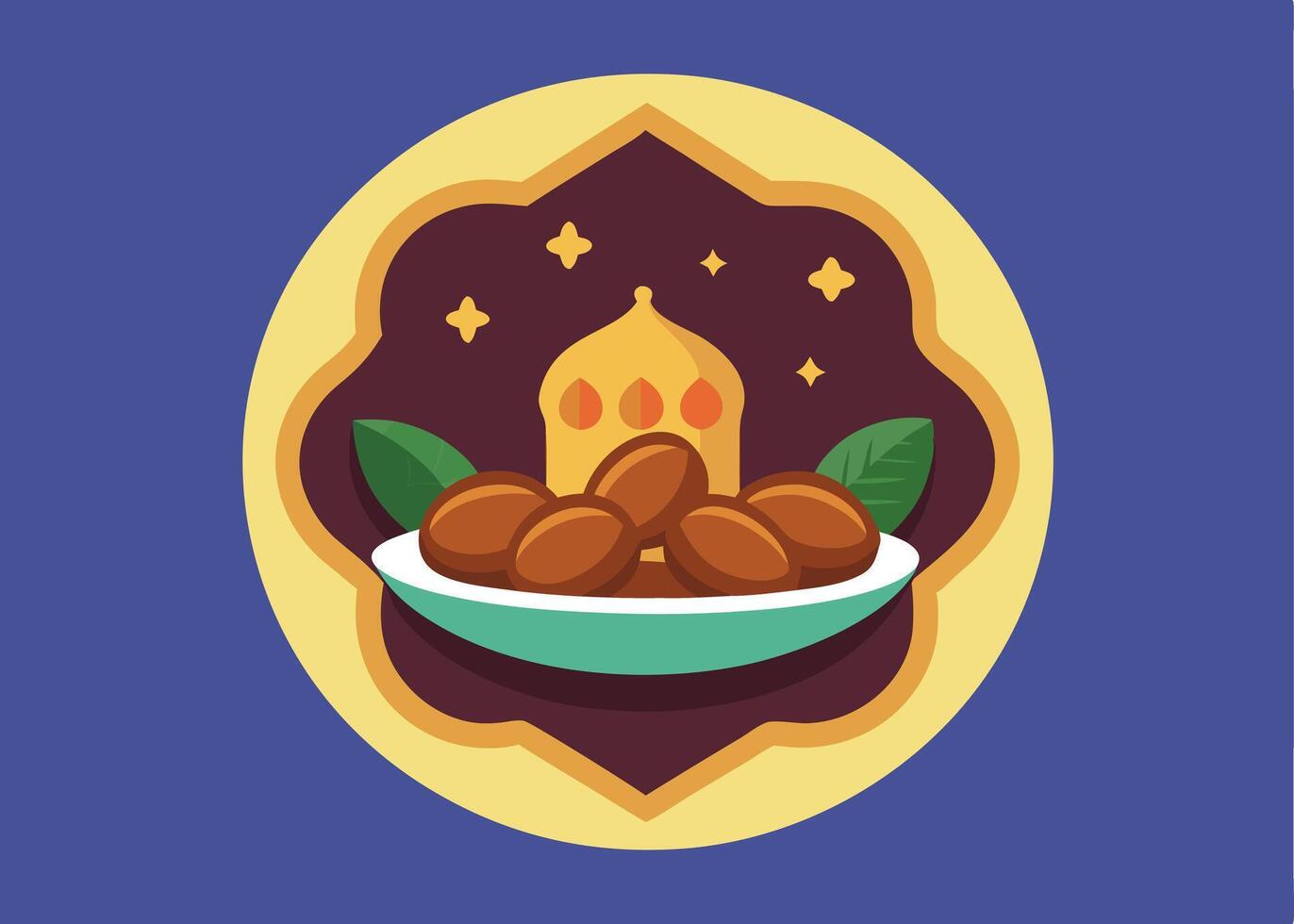 Dates and nuts on Ramadan-themed decorative plate for Iftar vector