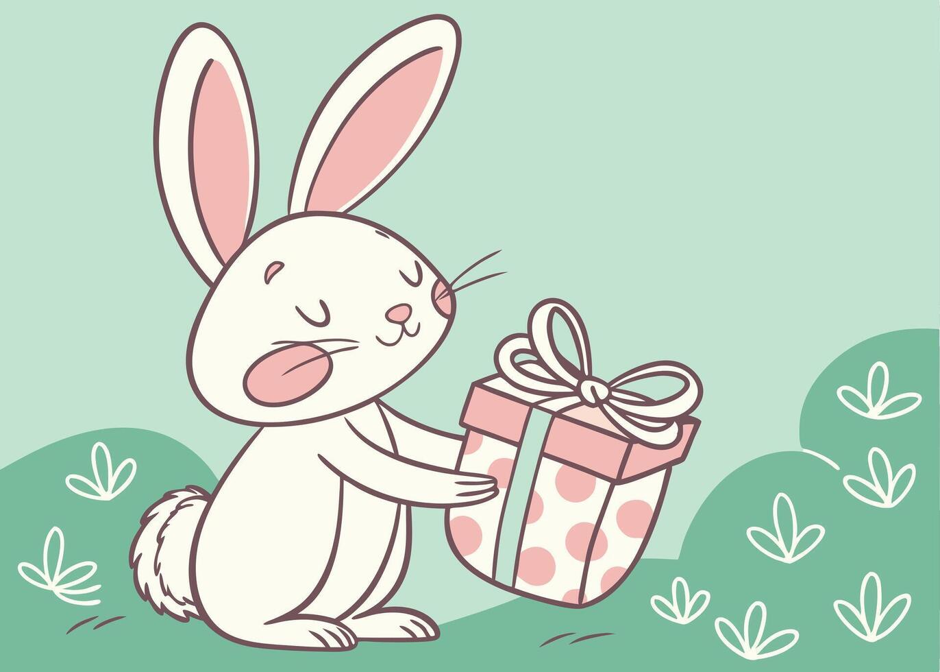 Easter bunny carrying tiny gift box with ribbon vector