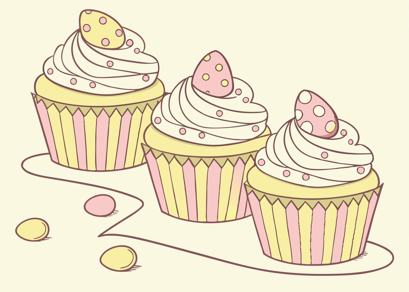 Easter cupcakes decorated with tiny eggs for festive celebration vector