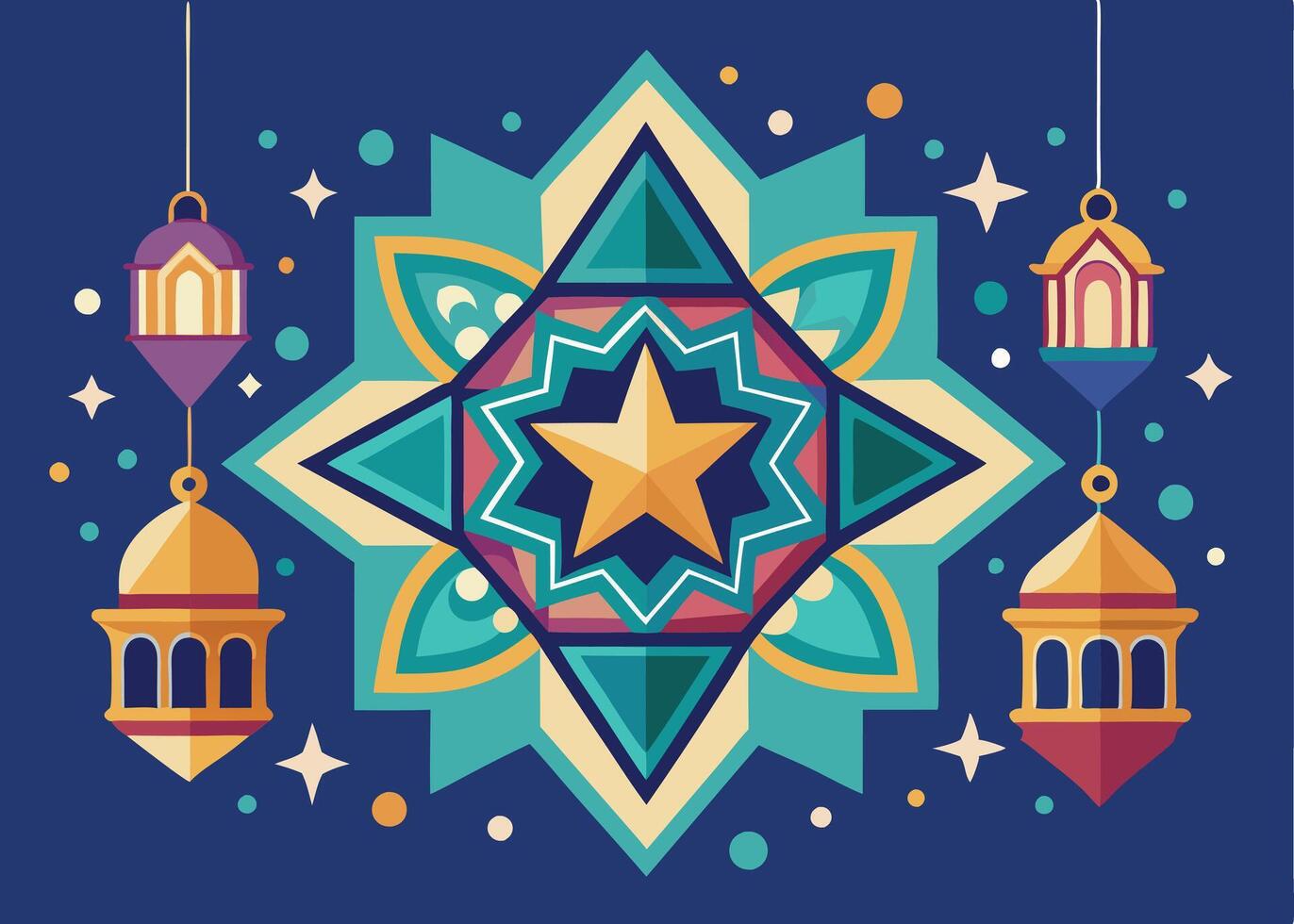 Islamic star patterns with Ramadan festive elements vector