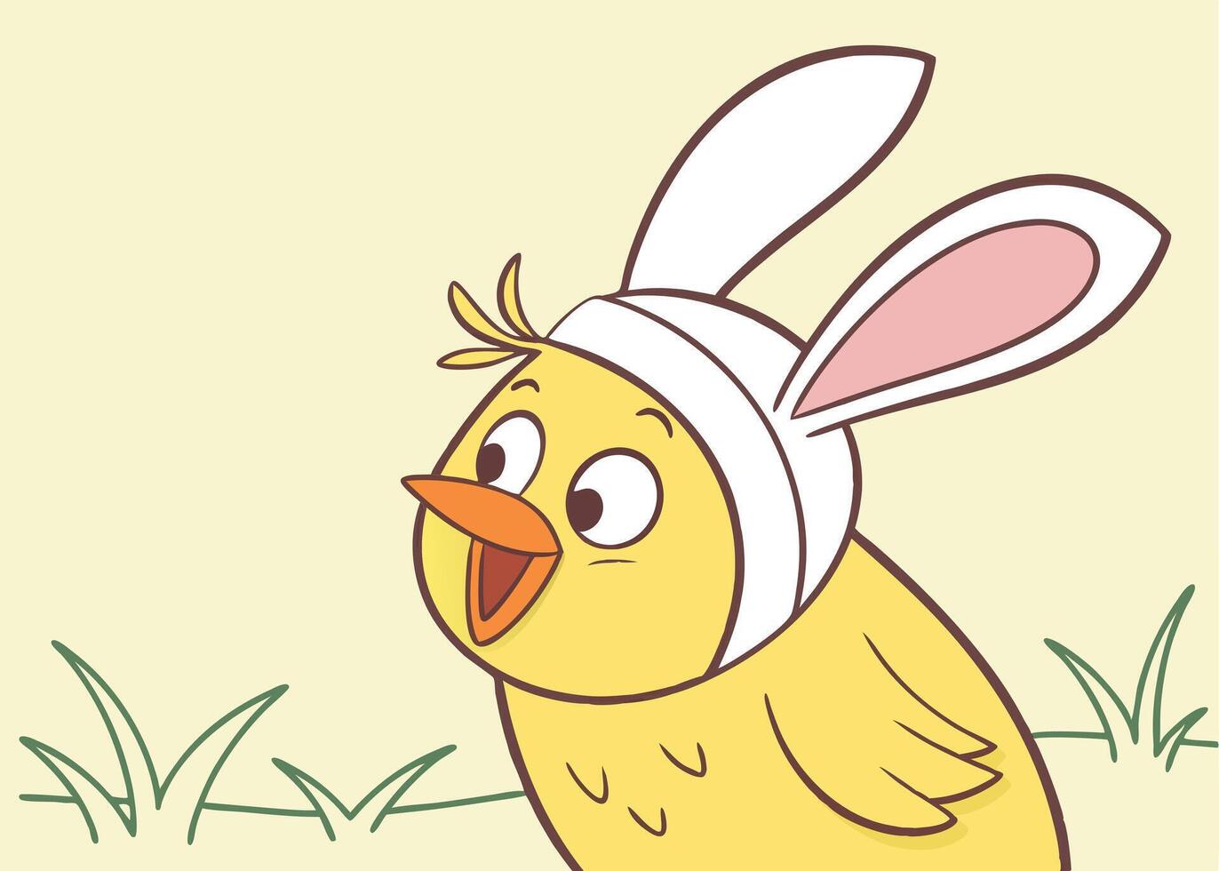 Smiling chick with bunny ears enjoying festive spring vector