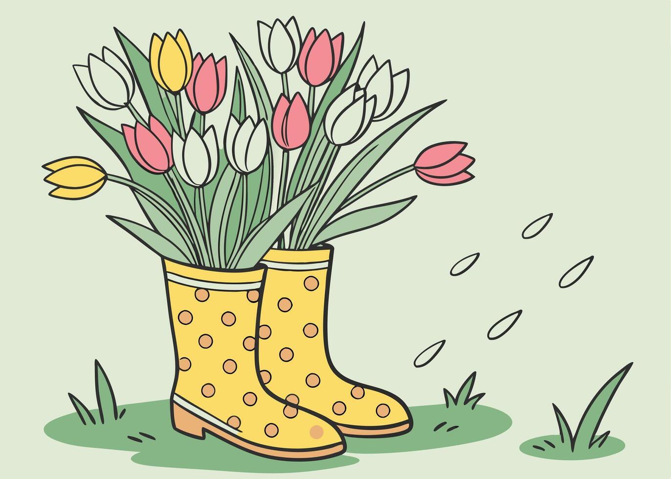 Adorable floral rain boots with bright tulips inside vector