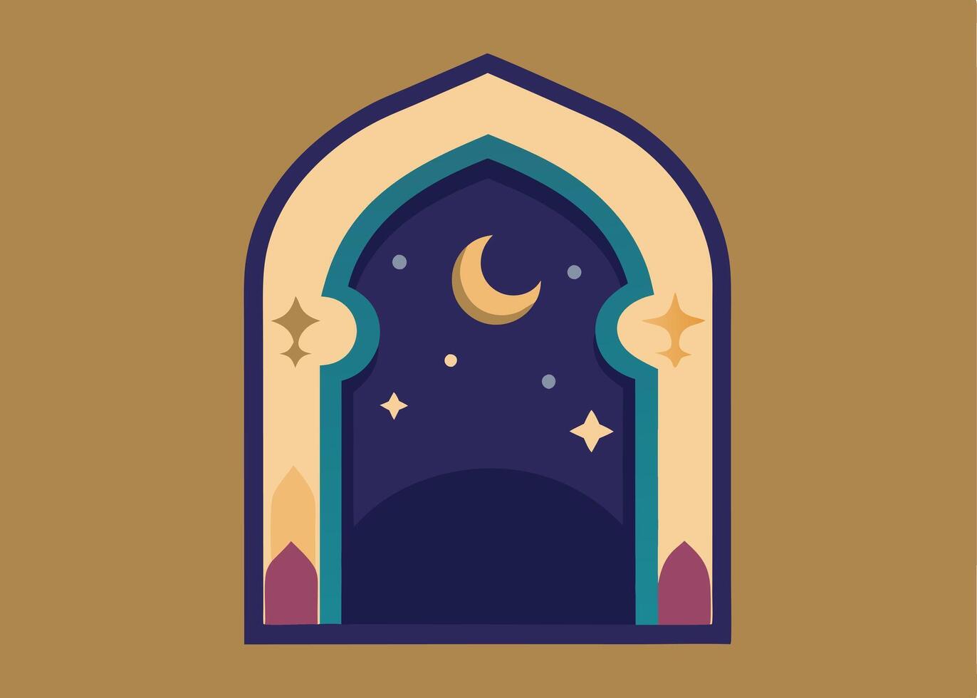 Islamic arch frame with crescent moon for Ramadan vector