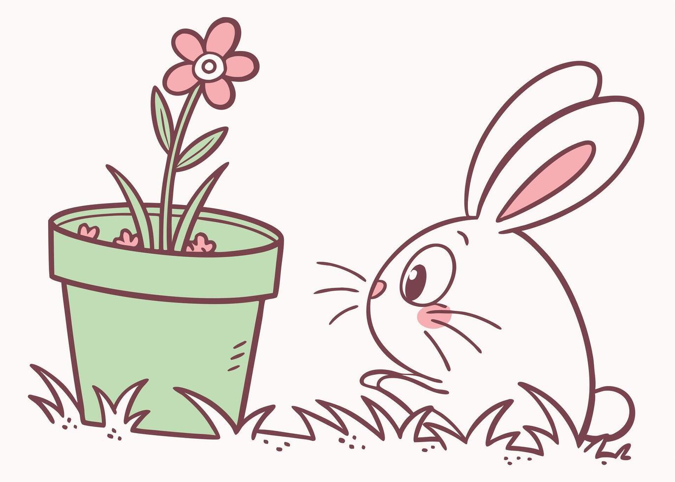 Fluffy bunny tail playfully peeking out of flower pot vector