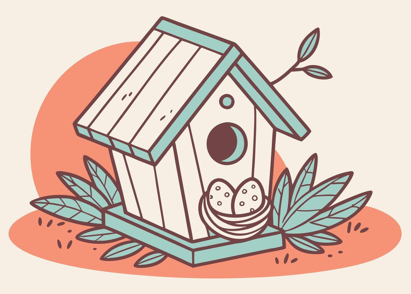 Charming tiny birdhouse with pastel eggs inside vector