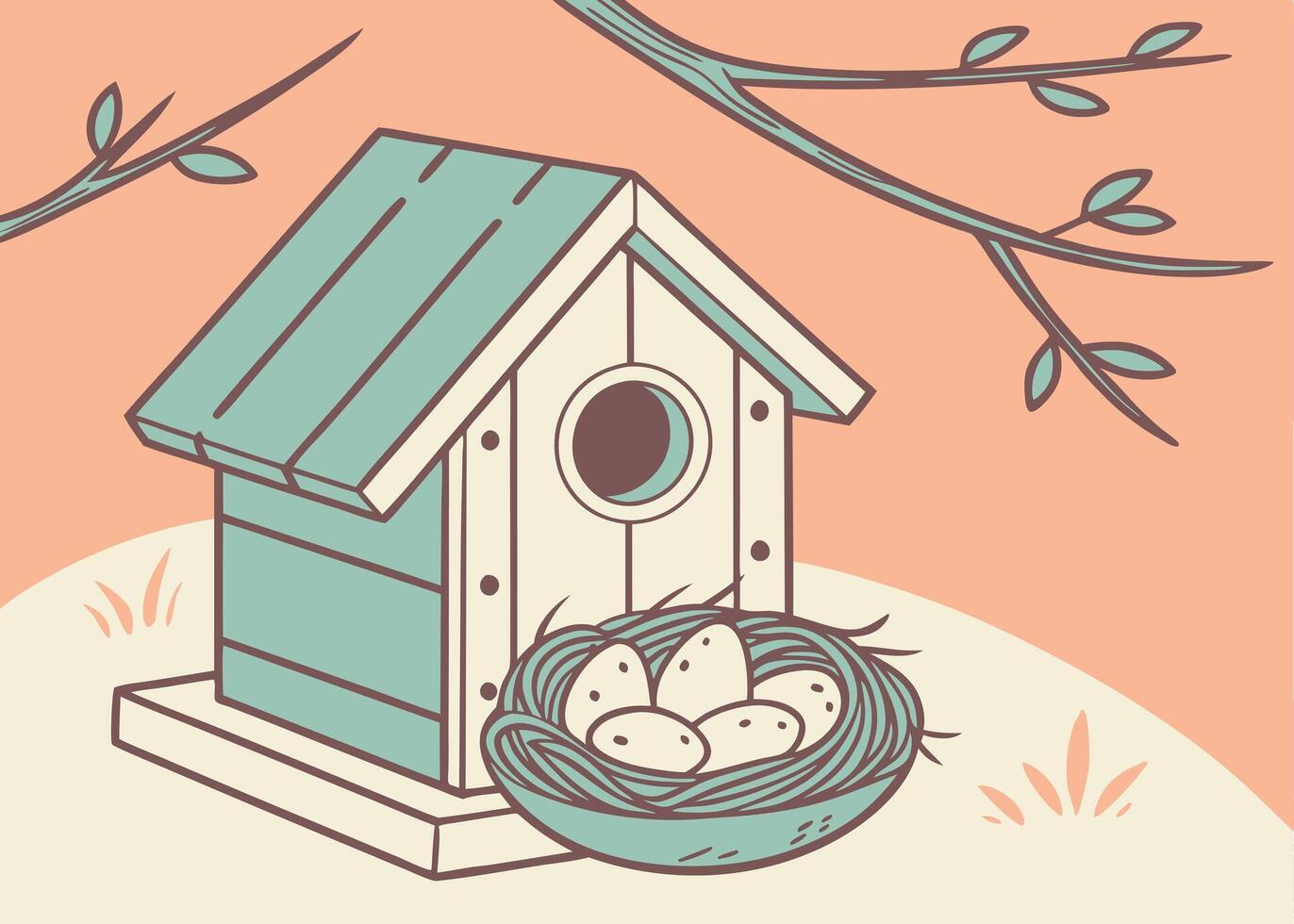 Miniature pastel birdhouse with eggs for Easter decoration vector