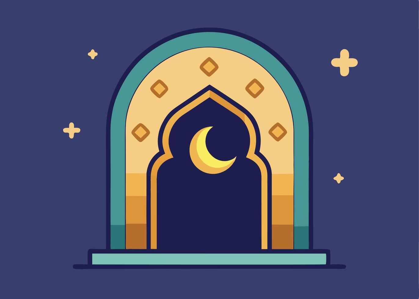 Islamic arch frame with Ramadan crescent moon design vector