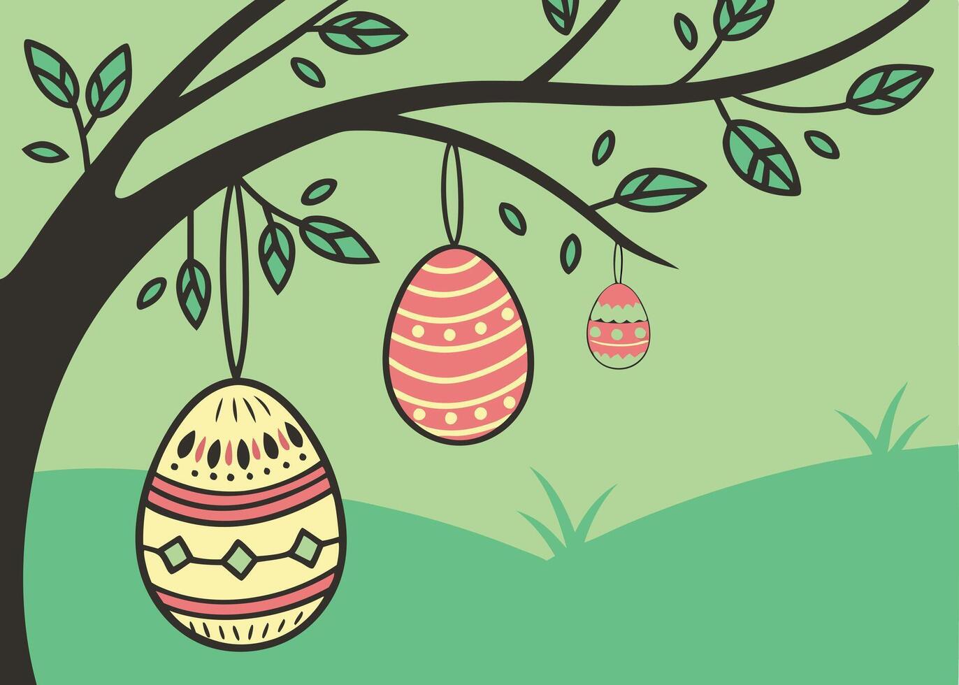 Easter eggs suspended from tree branches in spring vector