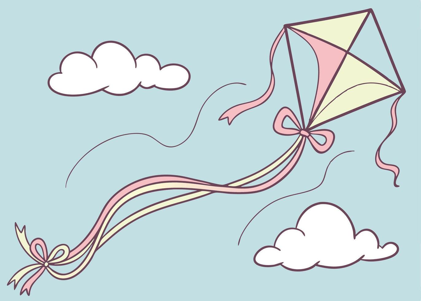 Playful kite floating with pastel ribbons in spring vector