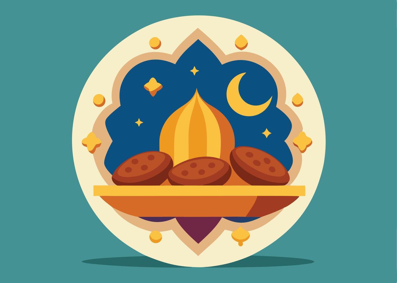 Dates and nuts on a decorative Ramadan plate vector